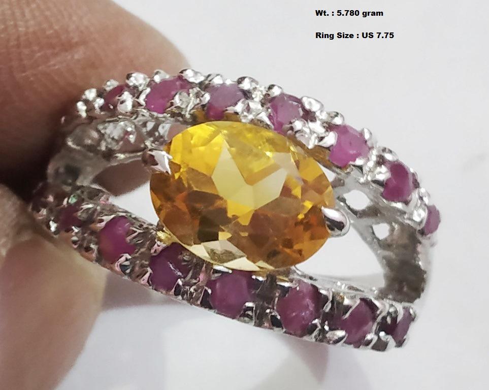 925 Sterling Silver Ring with Natural Citrine: Wt : 5.780 gram Ring Size : US 7.75