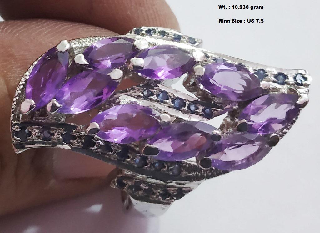925 Sterling Silver Ring with Sapphire & Amethyst (1 of 1)