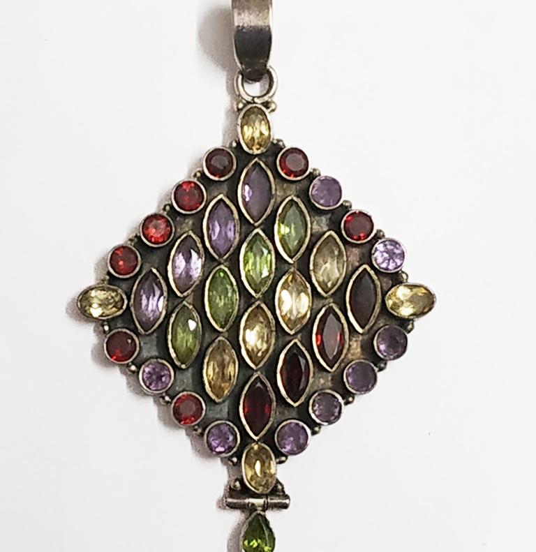 925 Sterling Silver Pendant with Garnet, Peridot ,: Wt. 21.600 gram MM Size : 69 x 42