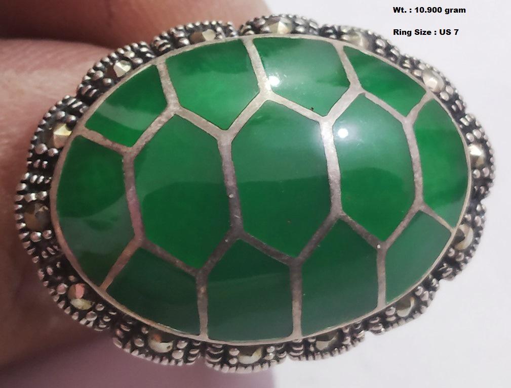 925 Sterling Silver Ring with Enamel & Marcasite (1 of 1)