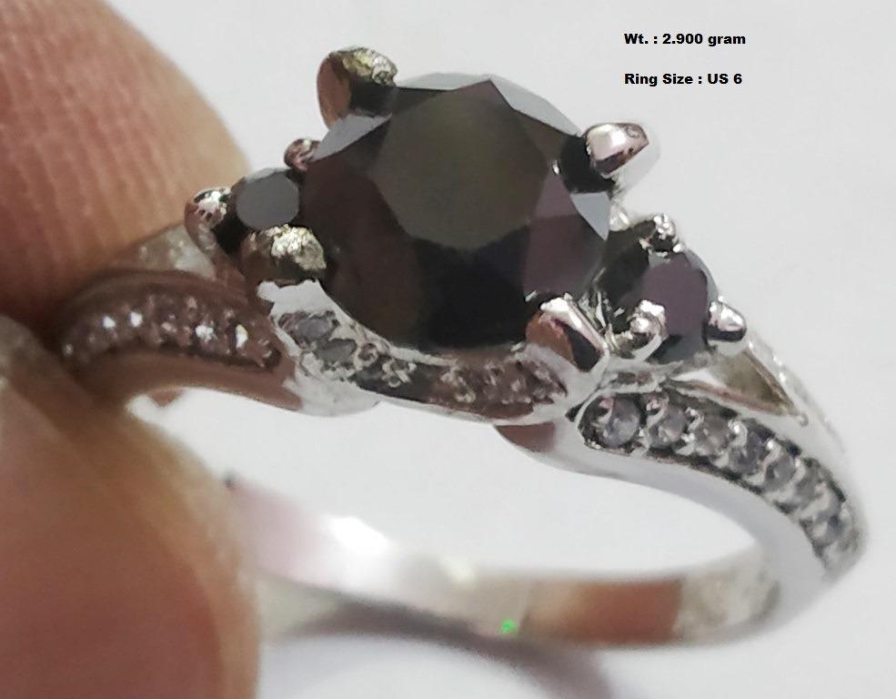 925 Sterling Silver Ring with Natural BlacK Diamond: Wt : 2.900 gram Ring Size : US 6 Diamond Wt. 1.35 ct