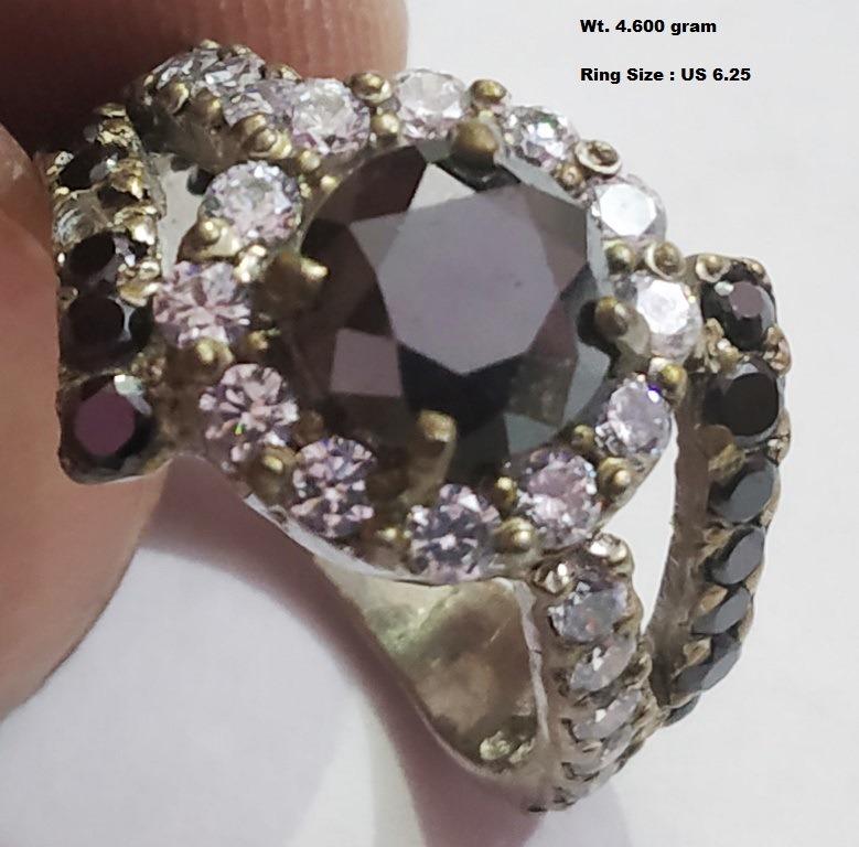 Natural Round Black Diamond 925 Sterling Silver Ring: Wt : 4.600 gram Ring Size : US 6 Diamond Wt. 2.35 ct