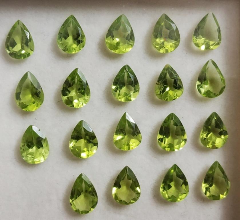 19.39 ct Pear Cut Green Natural Peridot Lot: MM SIZE = 8 x 6 x 3