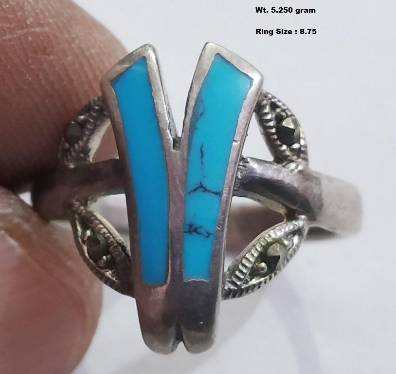 925 Sterling Silver Enamel Ring with Marcasite (1 of 1)