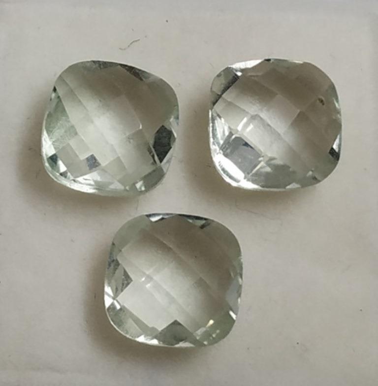 3.38 ct Natural Green Cushion Checker Cut Amethyst: Natural Green Cushion Checker Cut Amethyst~~ MM Size 8 x 8 x 4~~