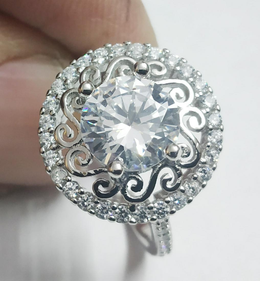 925 Sterling Silver Engagement Ring with Cubic Zirconia: Ring Size - US 8