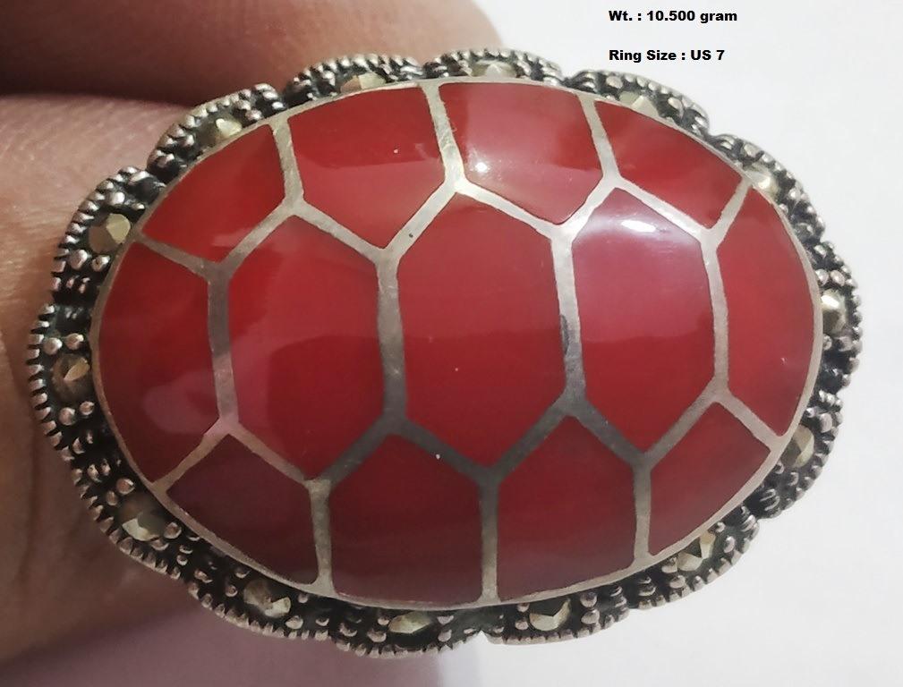 925 Sterling Silver Enamel Marcasite Desinger Ring (1 of 1)