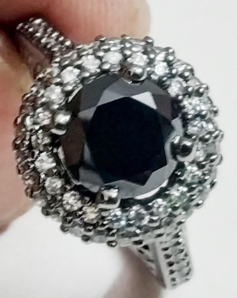 925 Sterling Silver Ring with Black Diamond Moissanite: Ring Size = US 7