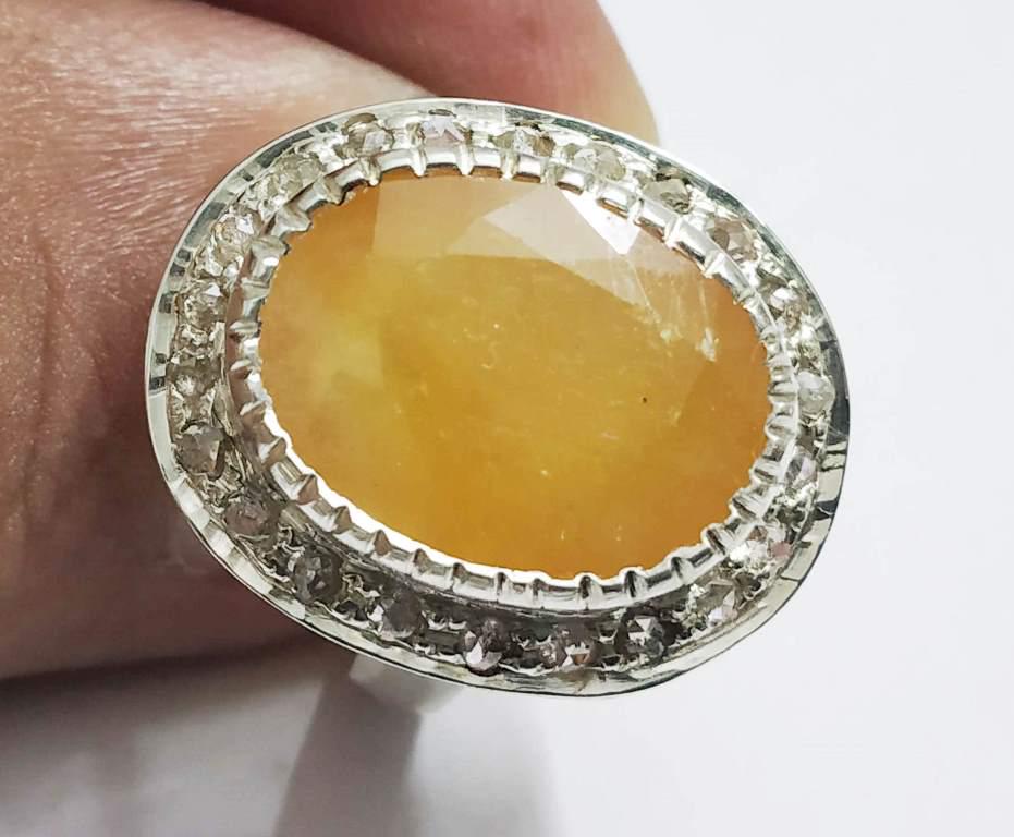 925 Stearling Silver Ring with Yellow Sapphire & Rose: Ring Size : US 7