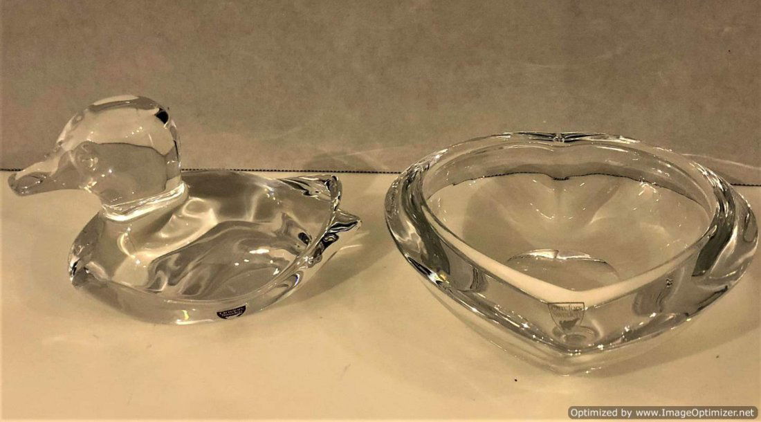 Two [2] Orrefors Crystal Duck and Heart Shaped Bowl (1 of 7)