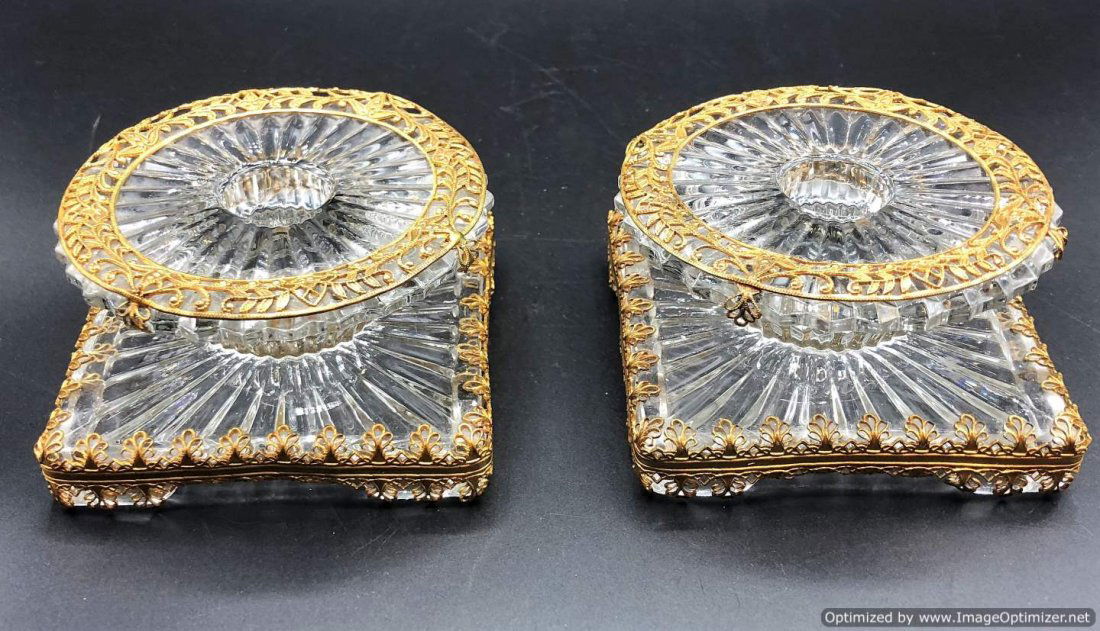 Two Elegant Crystal Candlesticks Metal Gold Filigree (1 of 5)