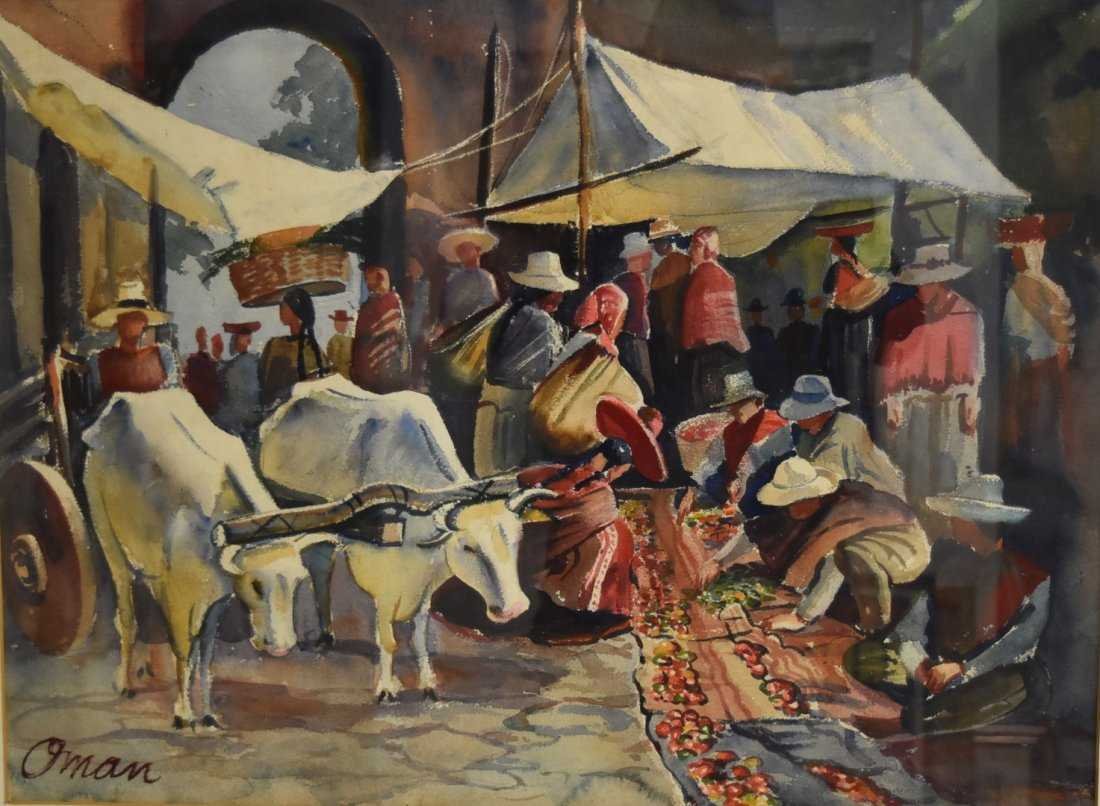 Edwin Oman  (1905 -1985) w/c Latin American Marketplace (1 of 5)