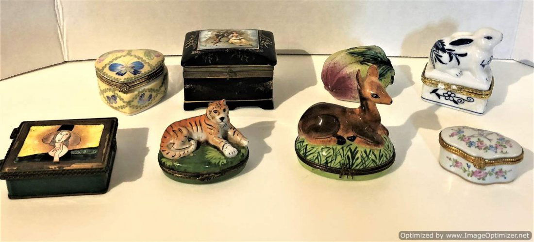 Eight [8] Assorted Porcelain & Enamel Trinket Boxes (1 of 8)
