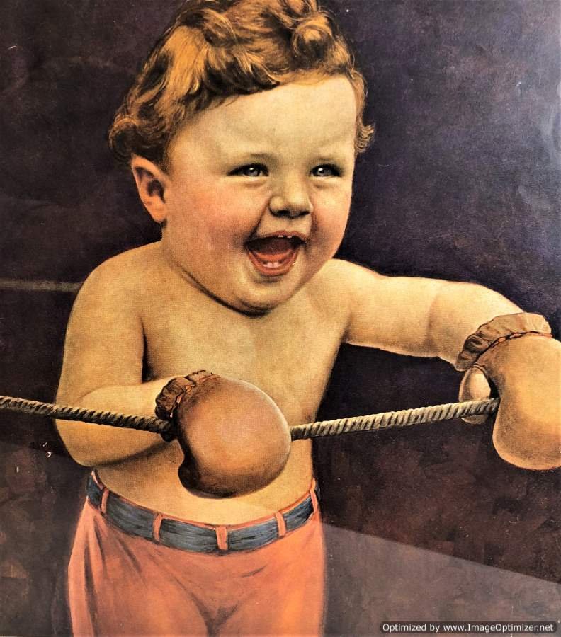 Vintage 1950's Print Young Boy Boxer "The Champion": Vintage 1950's Print Young Boy Boxer "The Champion". Framed. Image size: 12 in. x 9.5 in.; outer frame 12.5 in. x 11 in.