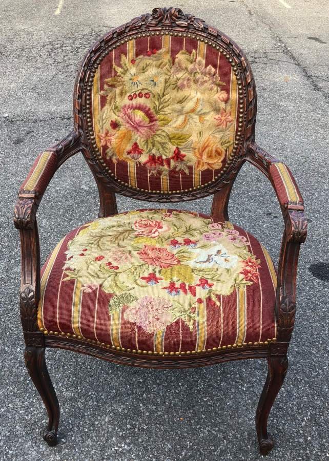 Louis XV Carved French Boudoir Parlor Arm Chair (1 of 8)