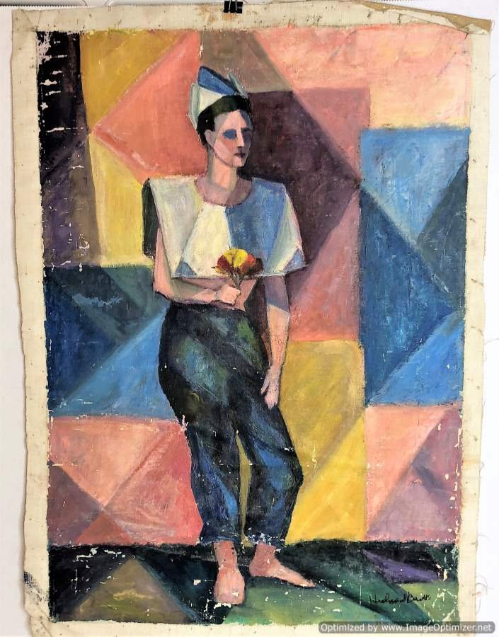 Helen S Barth 1956, Oil/c Mid-Century Cubism Harlequin (1 of 6)