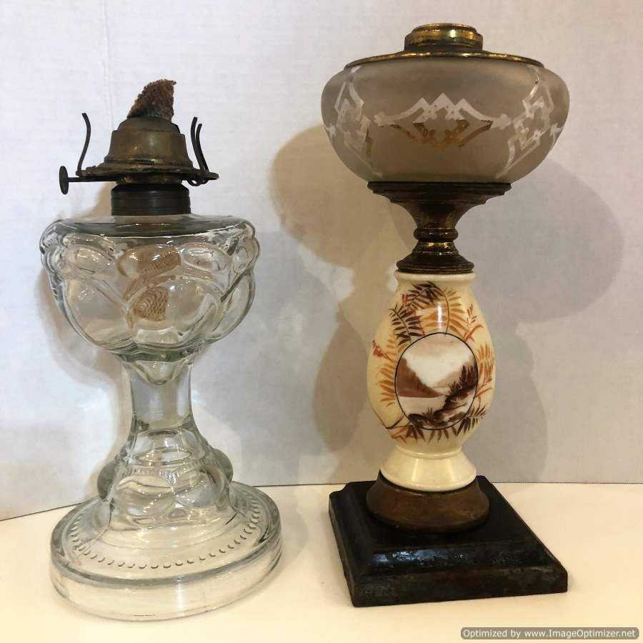 Two [2] Antique Kerosene Lamp Bases, one Hand Painted (1 of 5)
