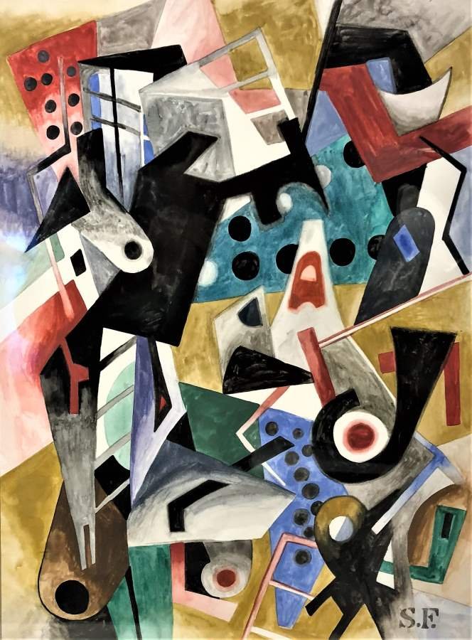 SUZY FRELINGHUYSEN, Cubism Modernist Composition W/C (1 of 7)