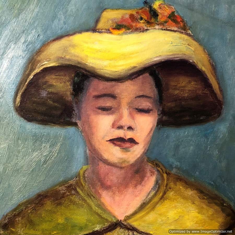 Helen S Barth 1956, oil/c Woman Wearing Yellow Hat (1 of 7)