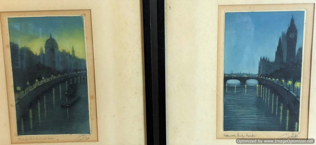 Two [2] Leon Verlys, Etchings Night Scenes of London (1 of 11)