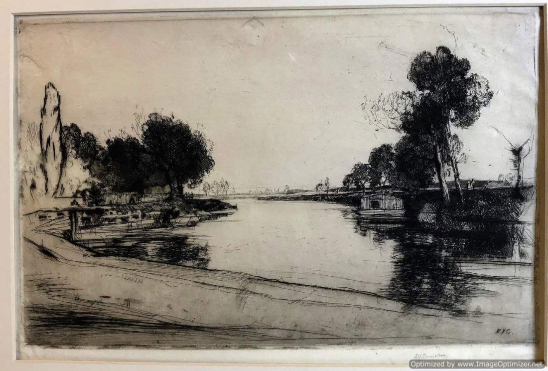 Dy Carneray, DYC, Engraving Lake Landscape Signed (1 of 5)