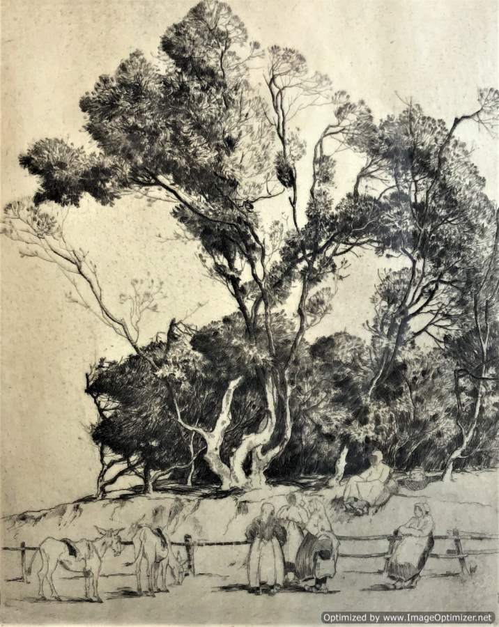 Alfred Hutty, 1877-1954,  Etching Peasants And Donkeys (1 of 7)