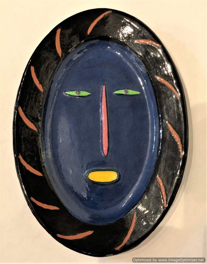 Picasso Style Redware Pottery Glazed Face Plate (1 of 4)