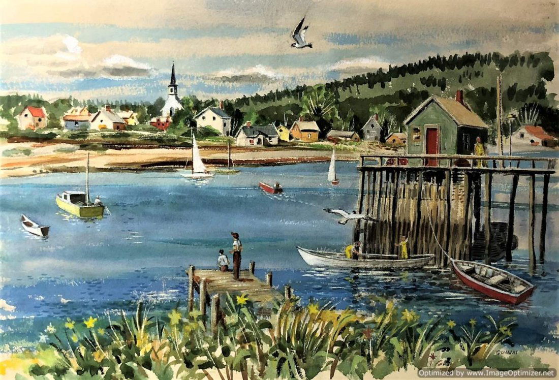 Quinn, Gloucester Massachusetts Watercolor Signed (1 of 7)
