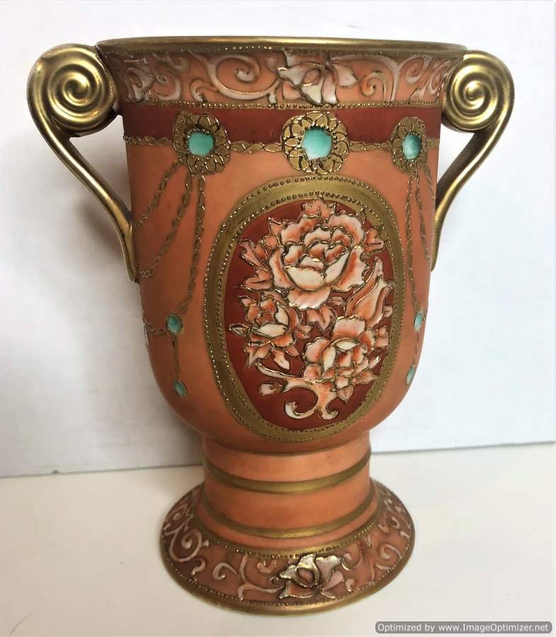 Nippon Hand Painted Relief Roses Chalice / Loving Cup (1 of 10)