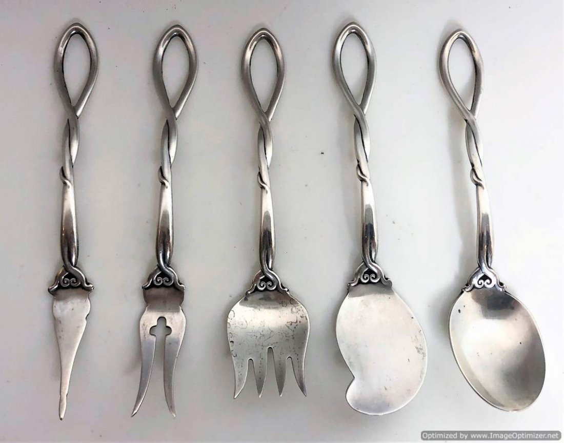DANISH STERLING Five [5] Dainty Serving Forks, Spoons (1 of 8)