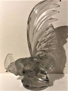 R LALIQUE France, Crystal Rooster Signed: R LALIQUE France, Crystal Rooster Signed. Size: 8 in. height, 5 in. wide, 2 5/8 in. diameter.