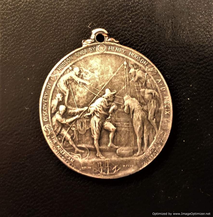 American Silver Token Discovery of Hudson River: American Silver Token Discovery of Hudson River by Henry Hudson. Size: 1.25 in. diameter