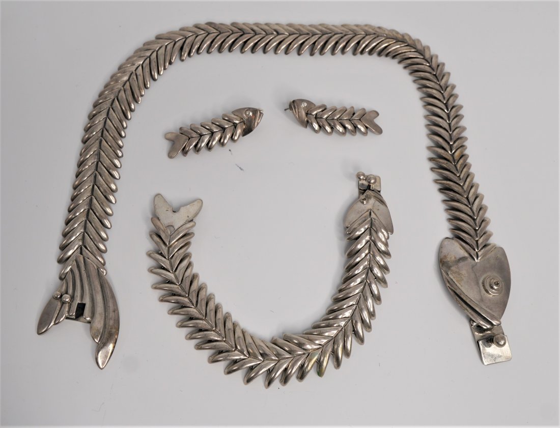 Sterling Reticulated Fish Necklace, Bracelet, Earrings (1 of 10)