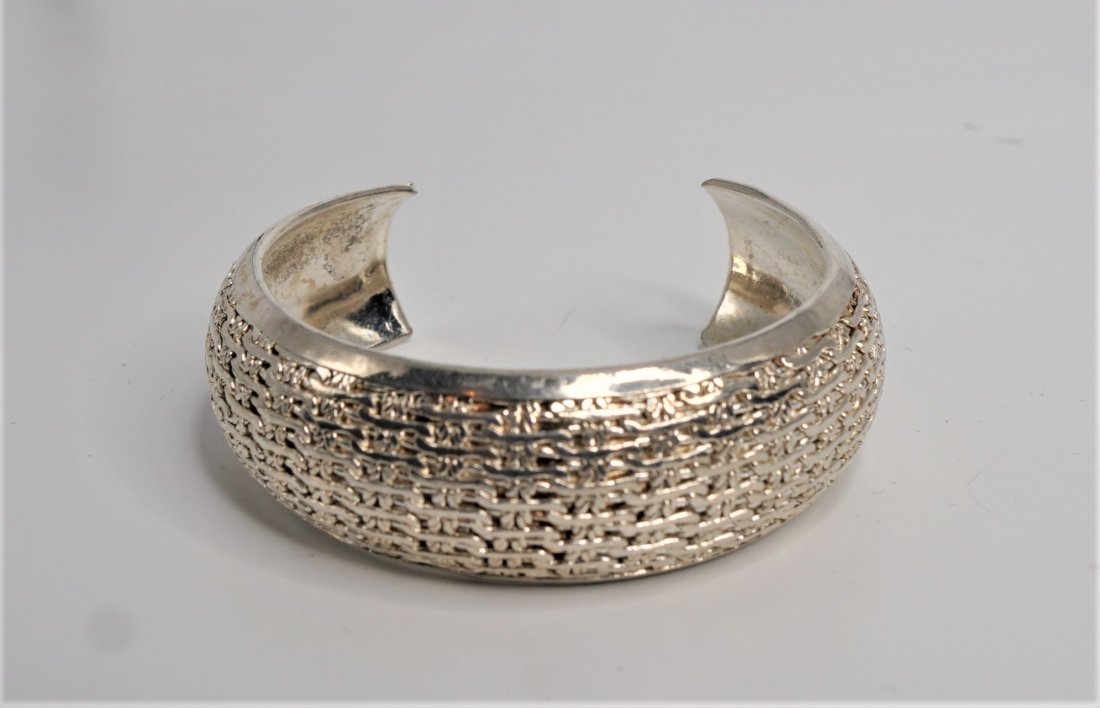 Sterling Silver Wide Bangle Bracelet, Braid Pattern (1 of 5)