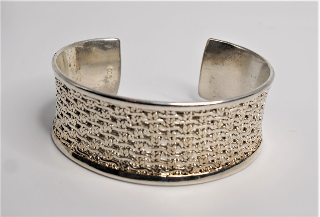 .925 Sterling Silver Wide Bangle Bracelet Mesh Pattern (1 of 6)
