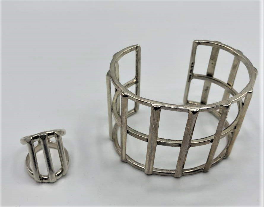 .925 Mexico Silver Cage Bracelet and Cage Ring, 2.43 oz (1 of 5)