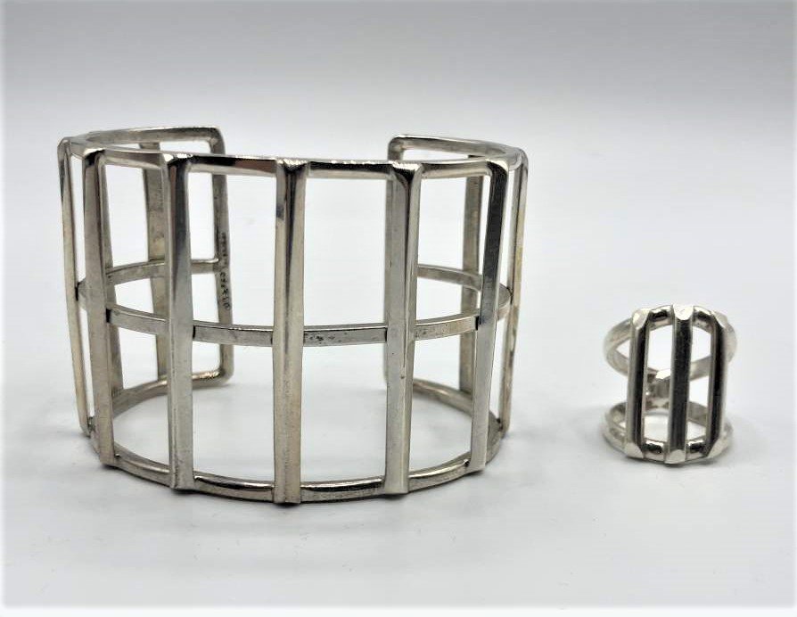 .925 Mexico Silver Cage Bracelet and Cage Ring, 2.48 oz (1 of 6)