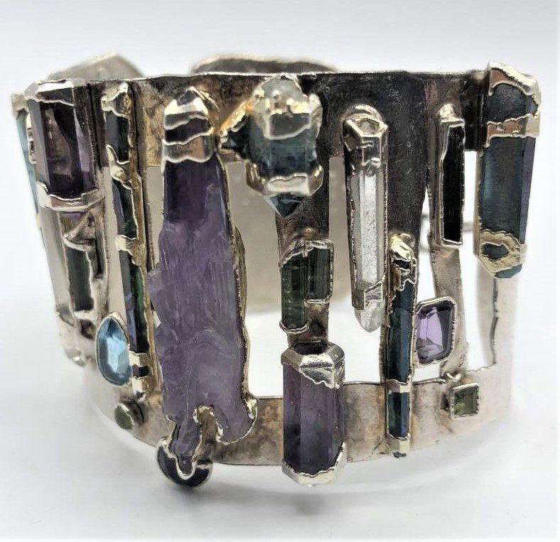 Sterling Silver Hand Crafted Designer Wide Bracelet (1 of 7)