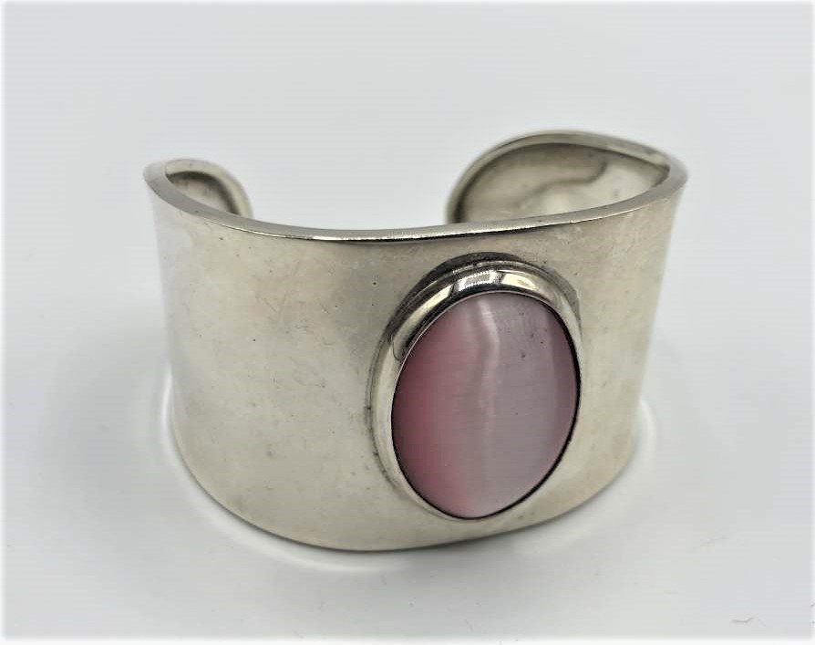 .925 Mexico Silver Wide Bangle Bracelet with Pink Topaz (1 of 6)