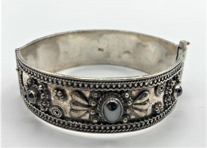 .925 Silver Edwardian Bangle Bracelet Tiger Eye Stones (1 of 7)