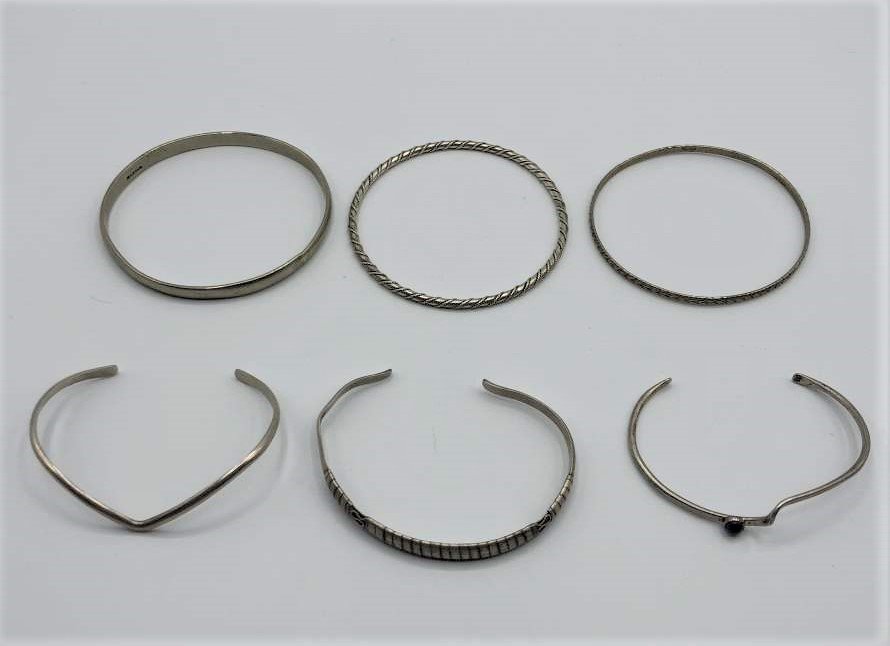 Six [6] Assorted Sterling Silver Bangle Bracelets (1 of 5)