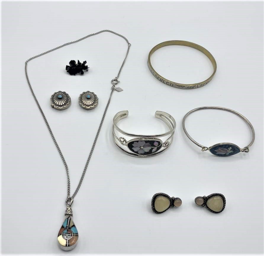 Nine [9] Piece Assorted Sterling Silver Onyx, Turquoise (1 of 8)