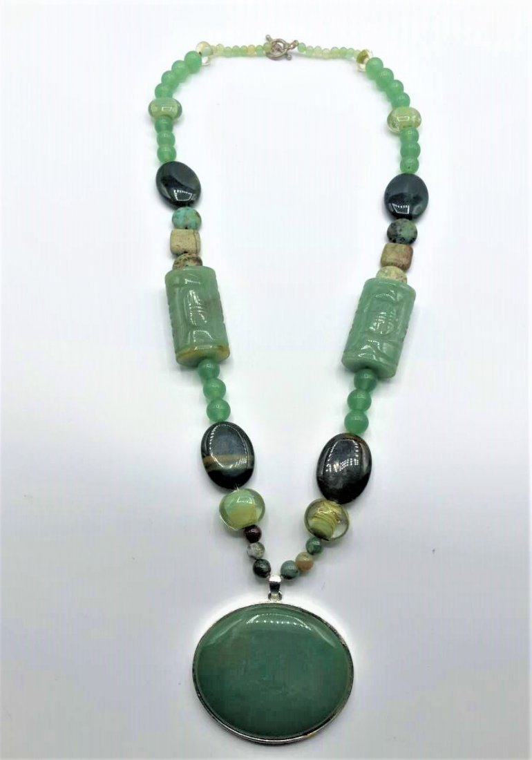 Green Jade Necklace with Large Jade Pendant (1 of 7)