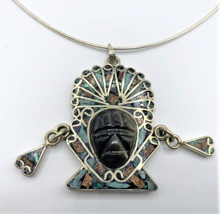 Sterling Silver Necklace with Large Turquoise Pendant (1 of 5)