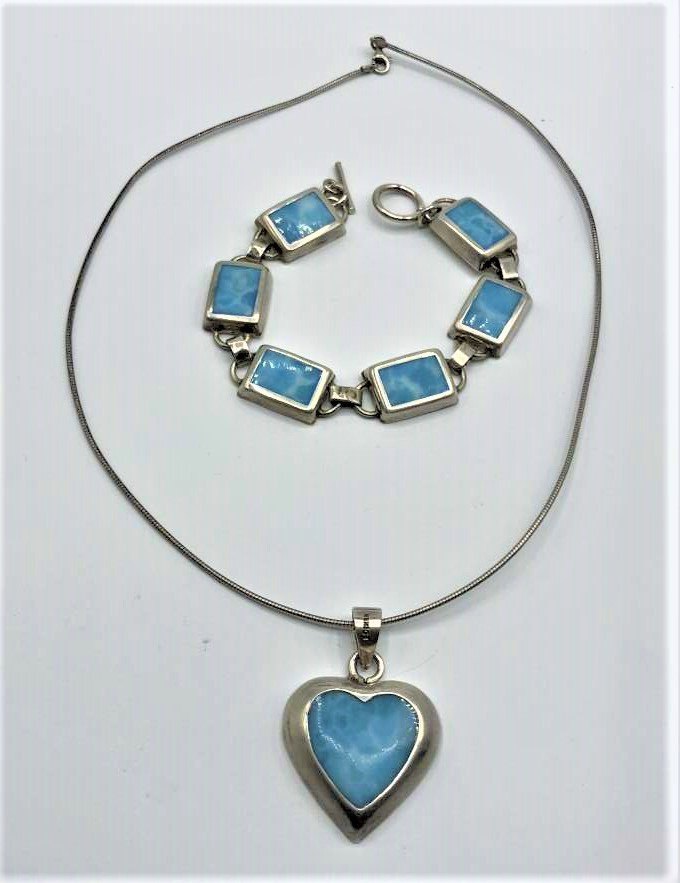 Sterling Silver 925 Turquoise Necklace & Bracelet Set (1 of 6)