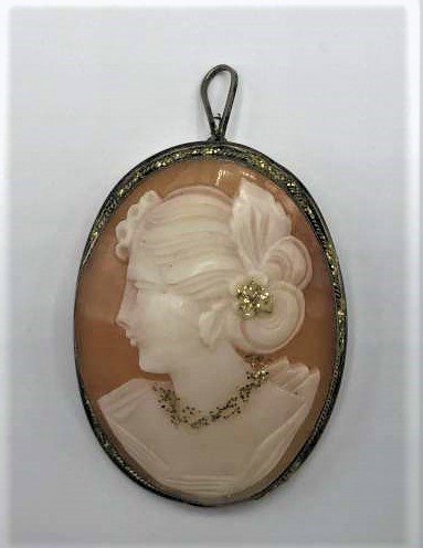 Antique Hand Carved Cameo Brooch in 800 Silver Frame (1 of 4)