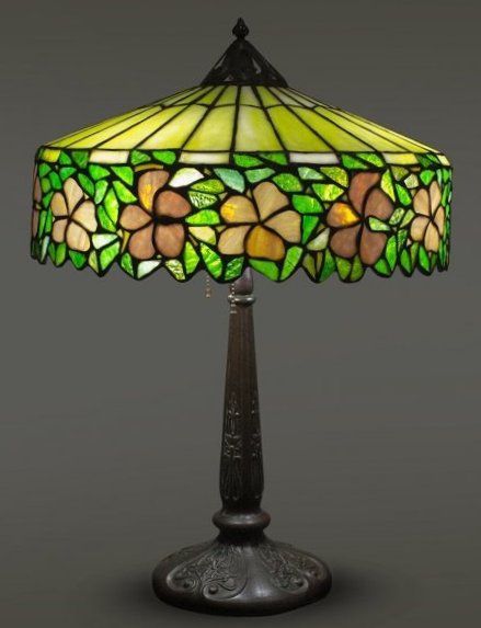 Signed HANDEL Leaded Glass Table Lamp , Floral Border (1 of 9)