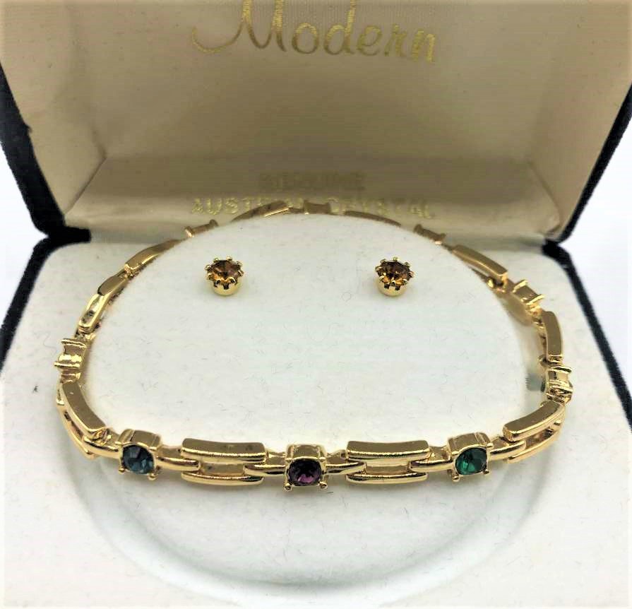 Modern Austrian Crystal Costume Bracelet and Earrings (1 of 5)