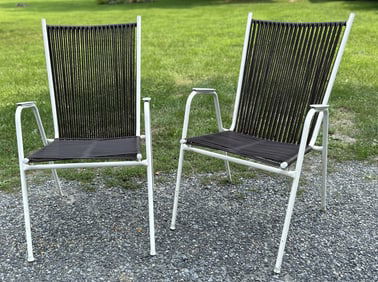 Pair BKS Made in DENMARK Metal and Plastic Seat & Back Patio Garden Arm Chairs
