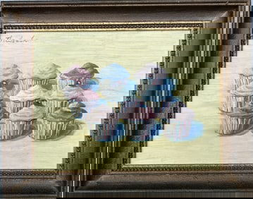 WAYNE THIEBAUD, Oil on Board Painting, Nine Cup Cakes, Framed, Signed Thiebaud.